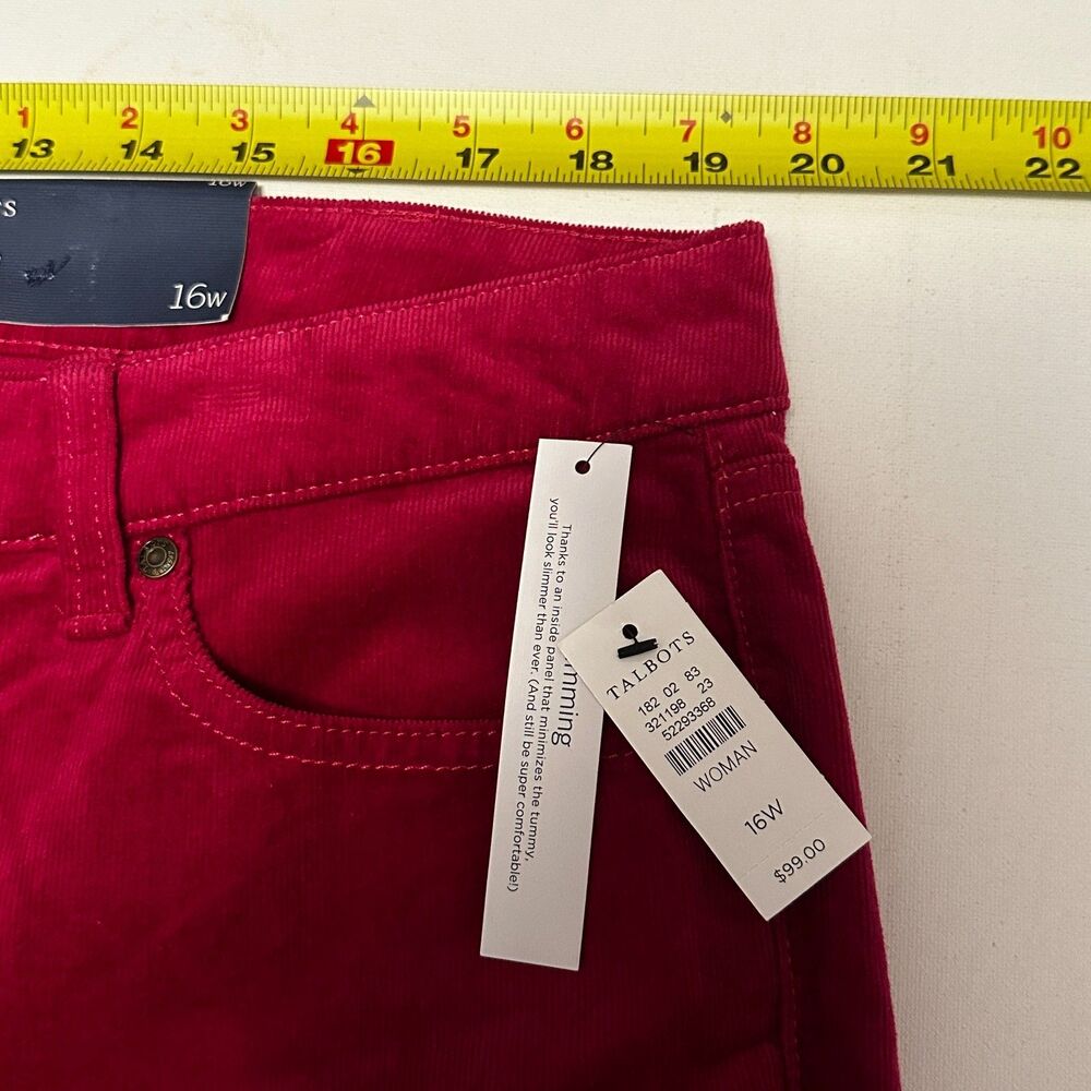 NWT TALBOTS Women Pants 16W Flawless Vivid Berry Pink Corduroy Slim Mid Rise $99 - Picture 6 of 11